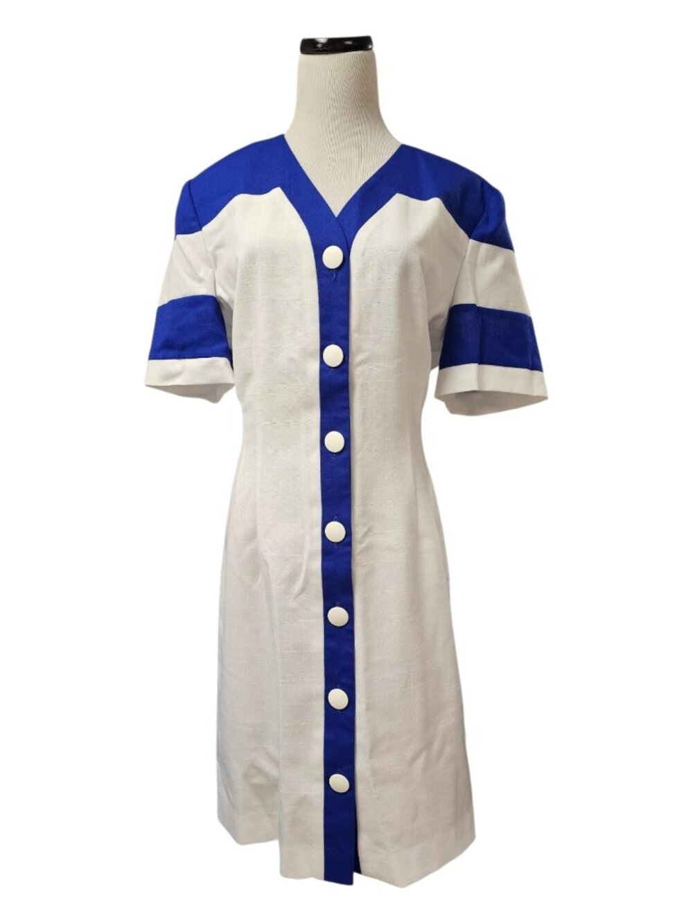 80s - 90s Leslie Fay color-blocked shirt dress . size 16 . made in USA